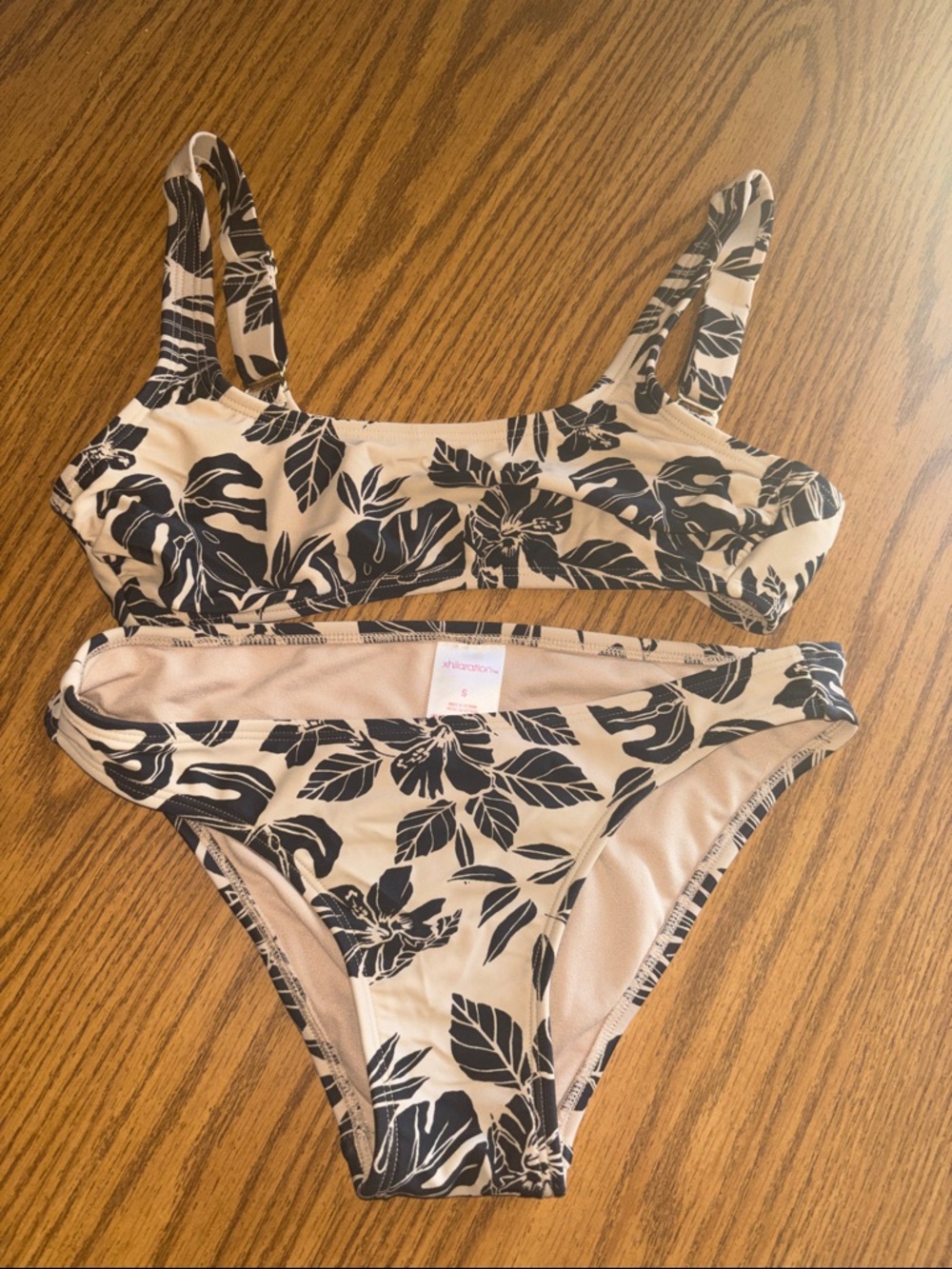 Xhilaration Beige and Black Floral Two-Piece Bikini